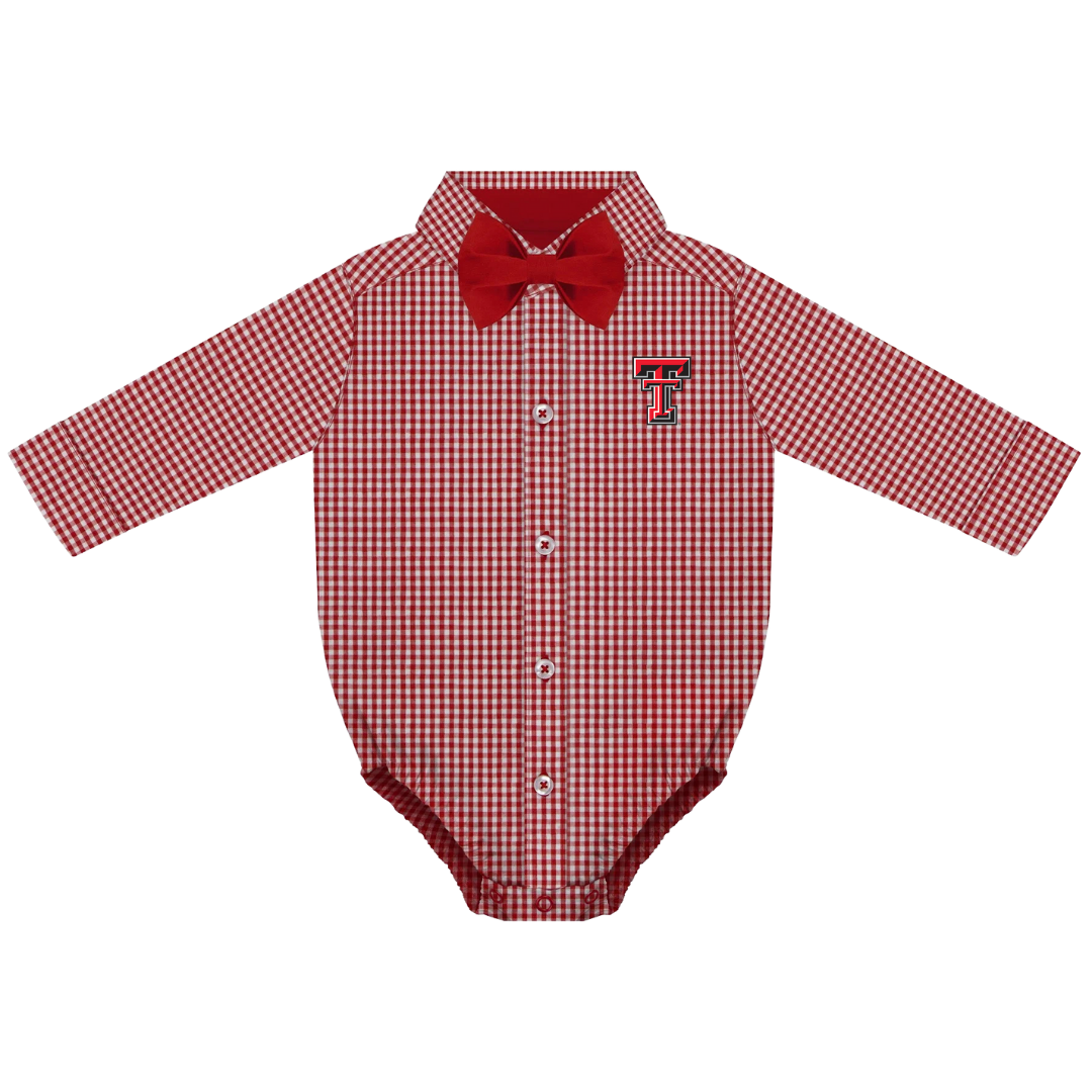 Gingham Bodysuit with Bowtie, Color: Red/White, Size: 0-3 Month