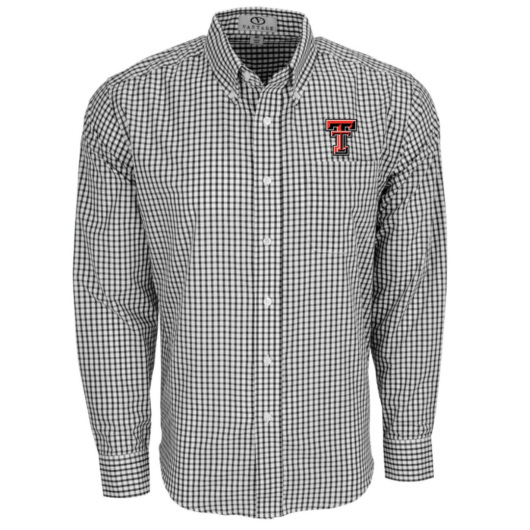 Poplin Gingham Button Down Shirt, Color: Black/White, Size: SM