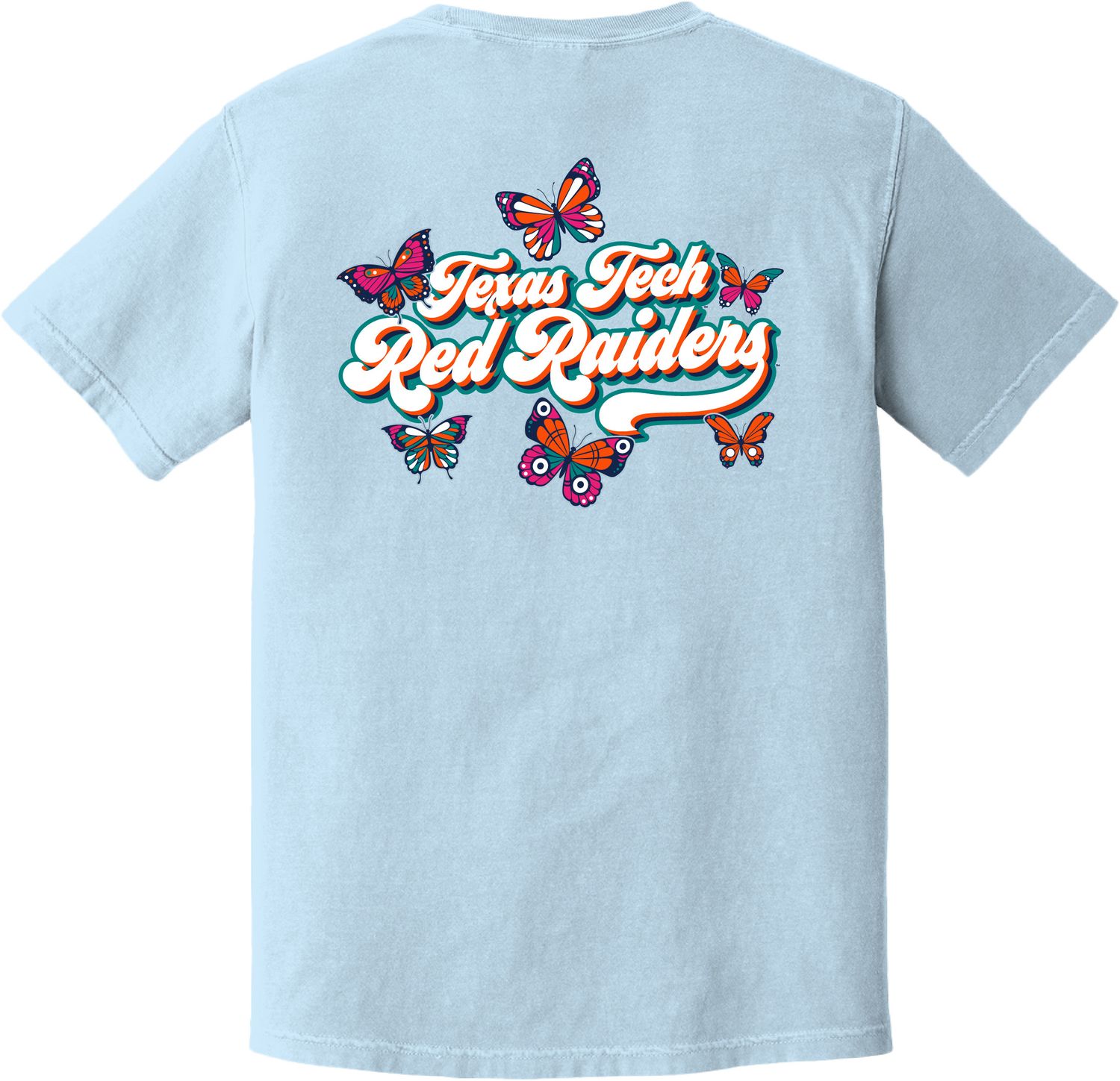 Butterflies &amp; Red Raiders Short Sleeve Tee, Color: Chambray Blue, Size: SM