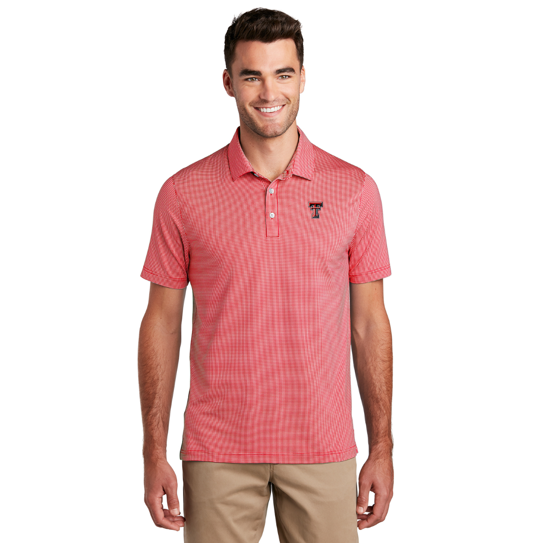 Gingham Moisture Wick Polo, Color: Red/White, Size: SM