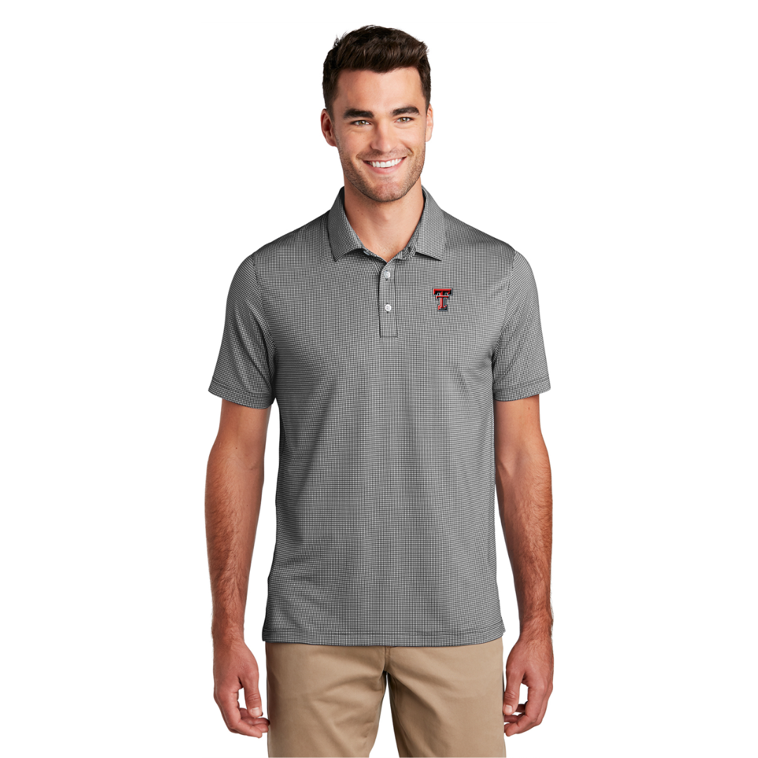 Gingham Moisture Wick Polo, Color: Black/White, Size: SM