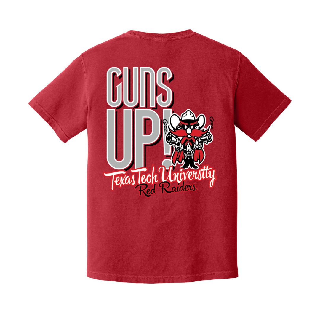 Comfort Colors Raider Red Guns Up Short Sleeve Tee , Color: Red, Size: SM