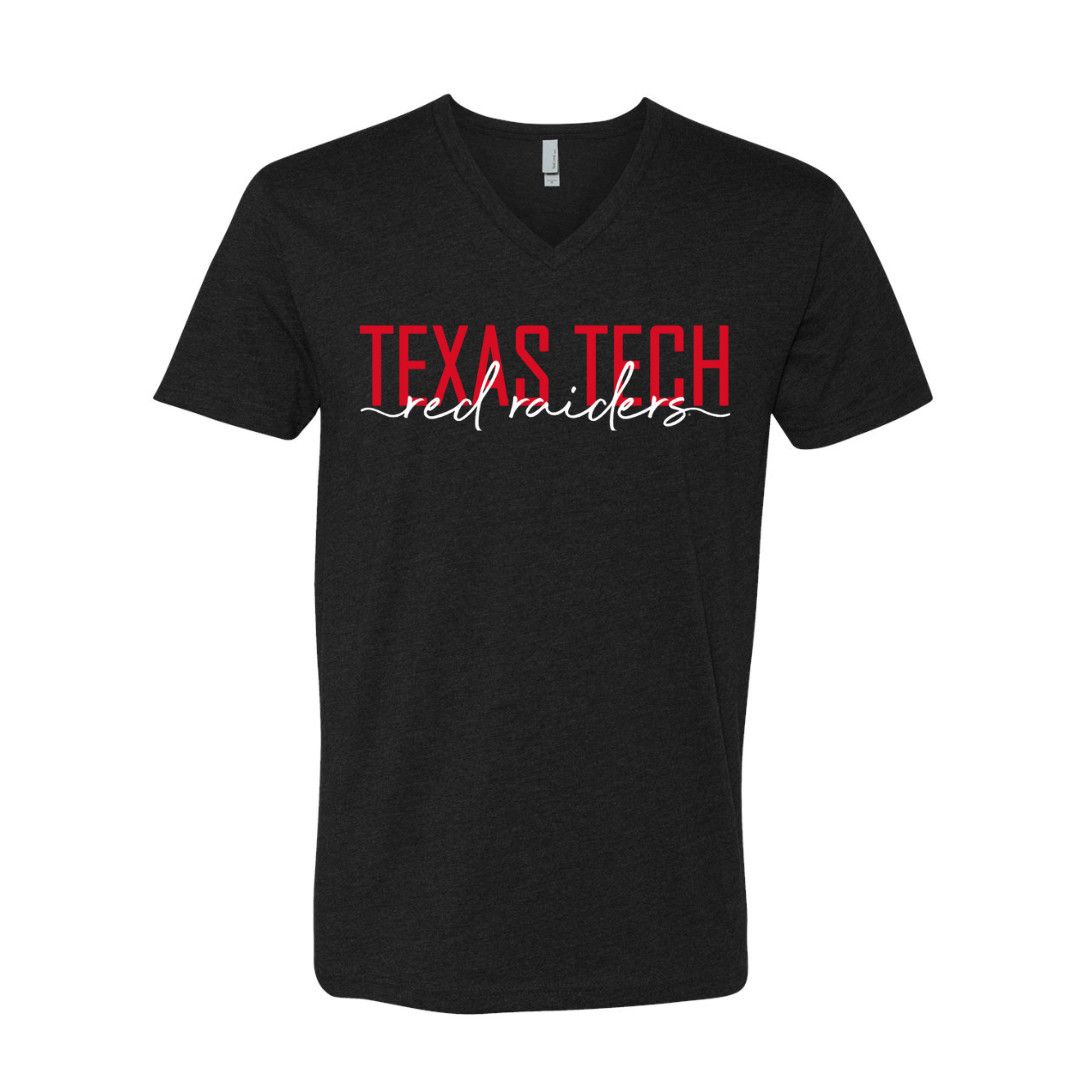 Scripty Red Raider V-Neck Tee, Color: Black, Size: SM