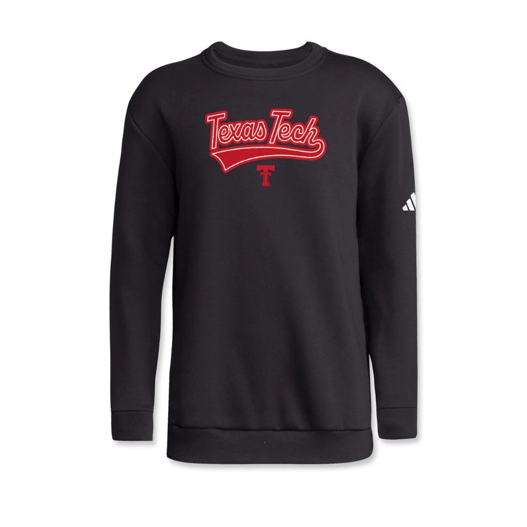 Adidas Youth Textured Swoop Fleece Crew , Color: Black, Size: SM