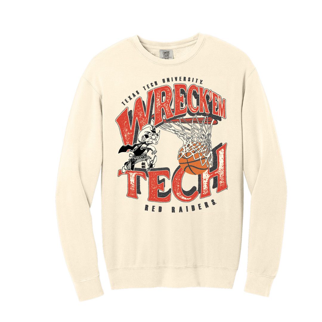 Vintage Basketball Crew Sweatshirt, Color: Ivory, Size: SM