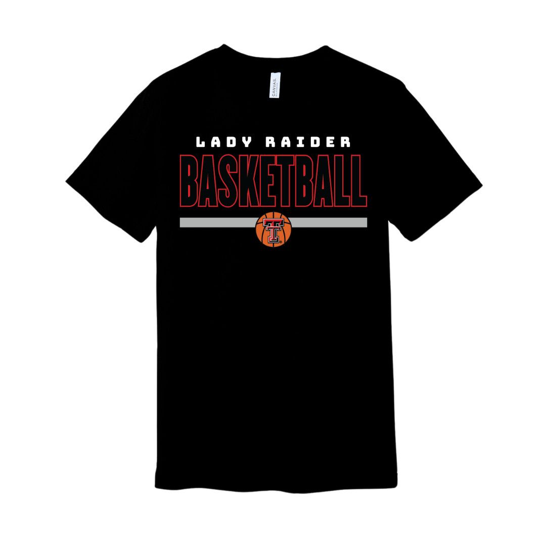 Lady Raider Outline Stripe Short Sleeve Tee, Color: Black, Size: SM