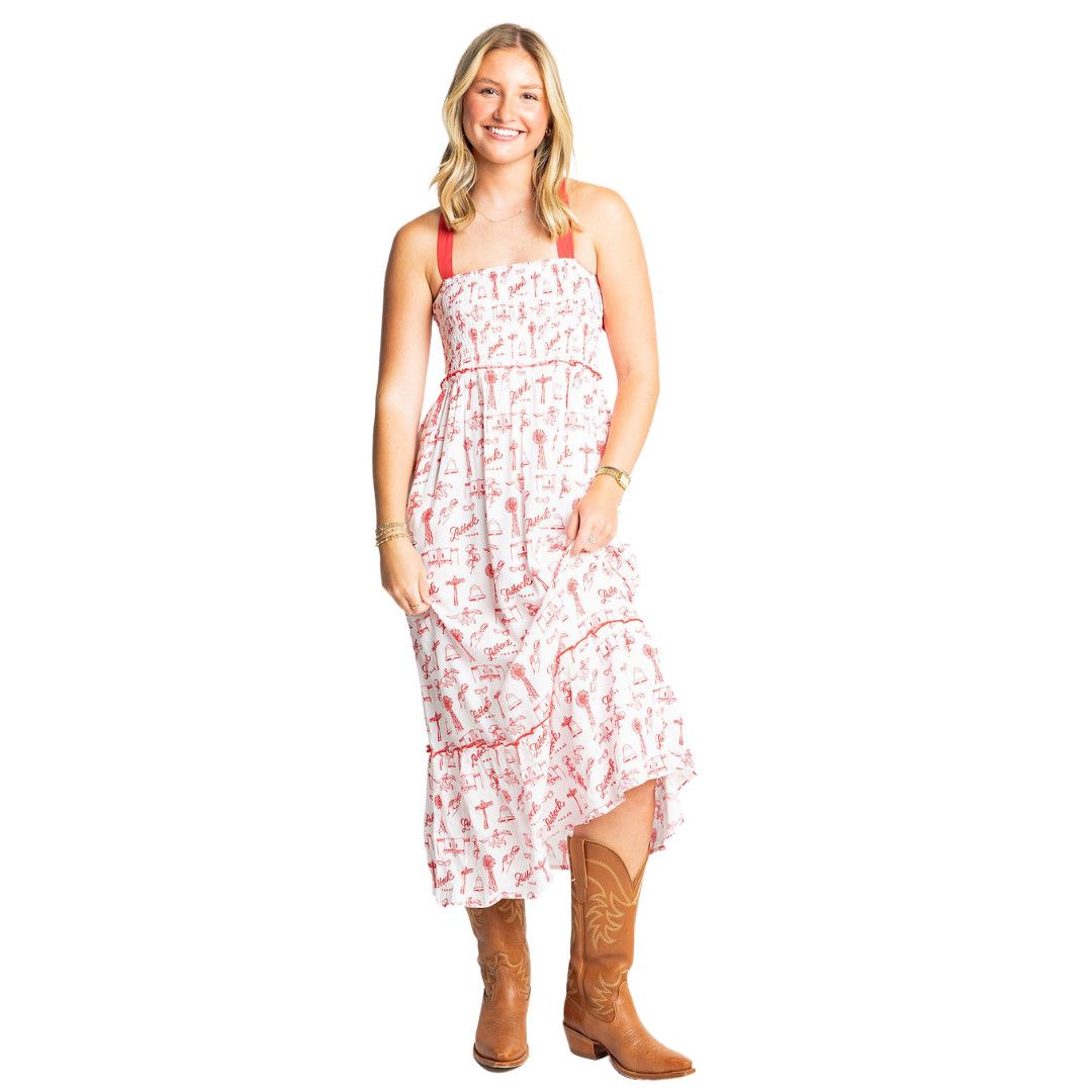 College Toile Michelle Dress, Color: White/Red, Size: SM
