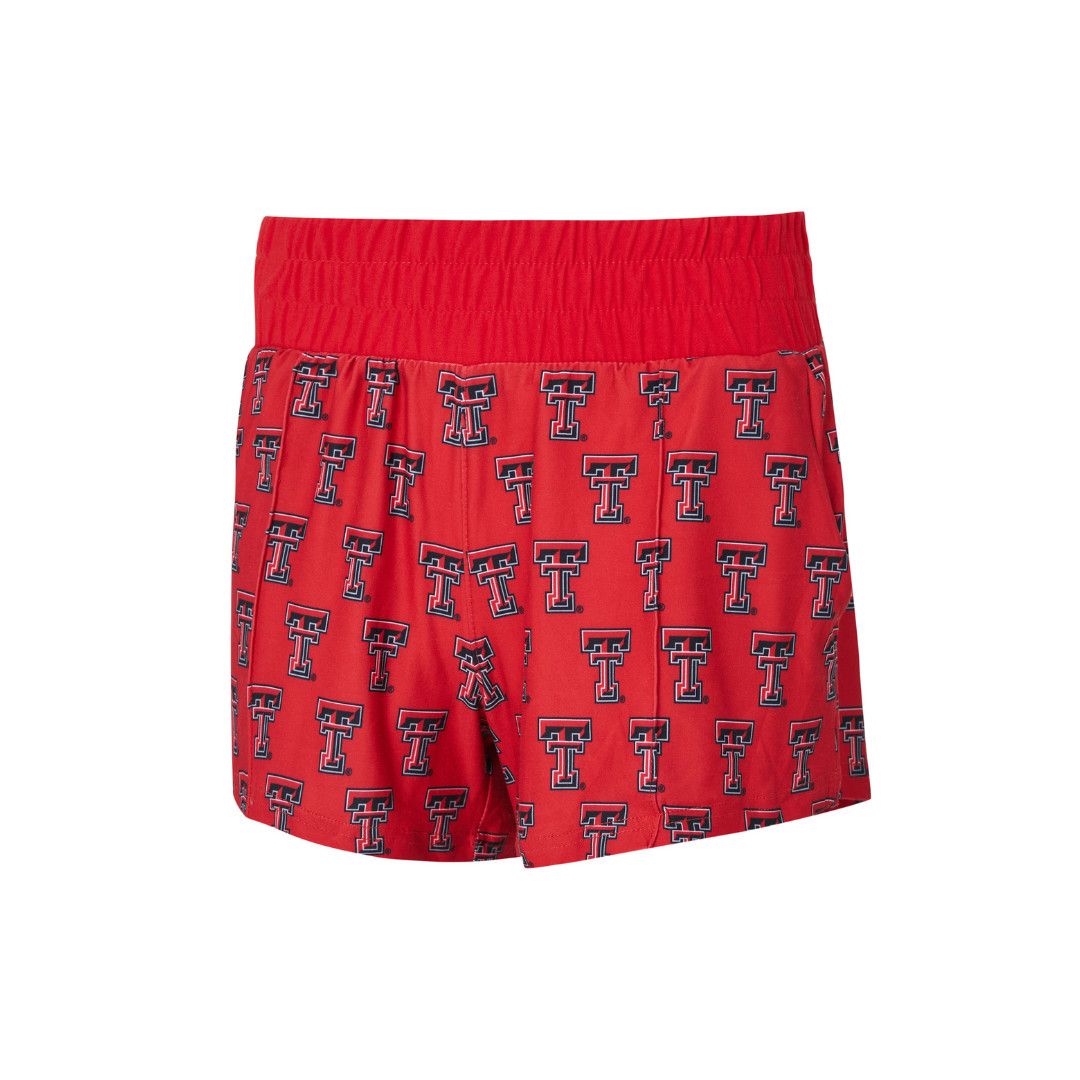 Repeat Logo High Waist Ladies Shorts, Color: Red, Size: SM