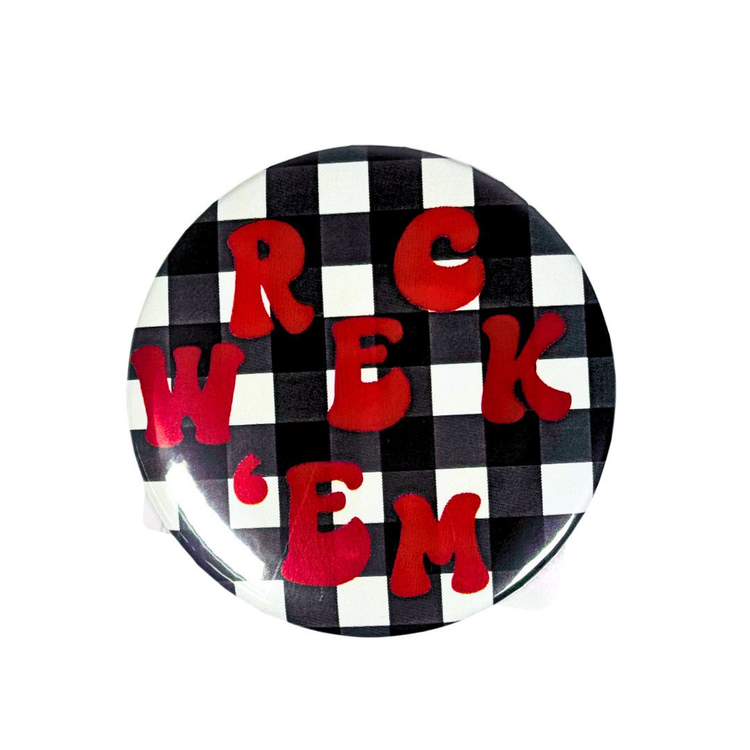 Gingham Wreck 'em Game Day Button, Color: Black