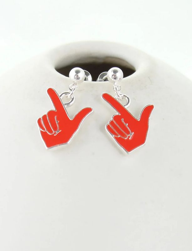 Guns Up Hand Dangle Silver Earring