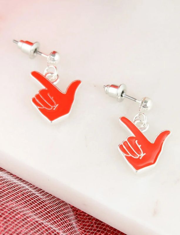 Guns Up Hand Dangle Silver Earring
