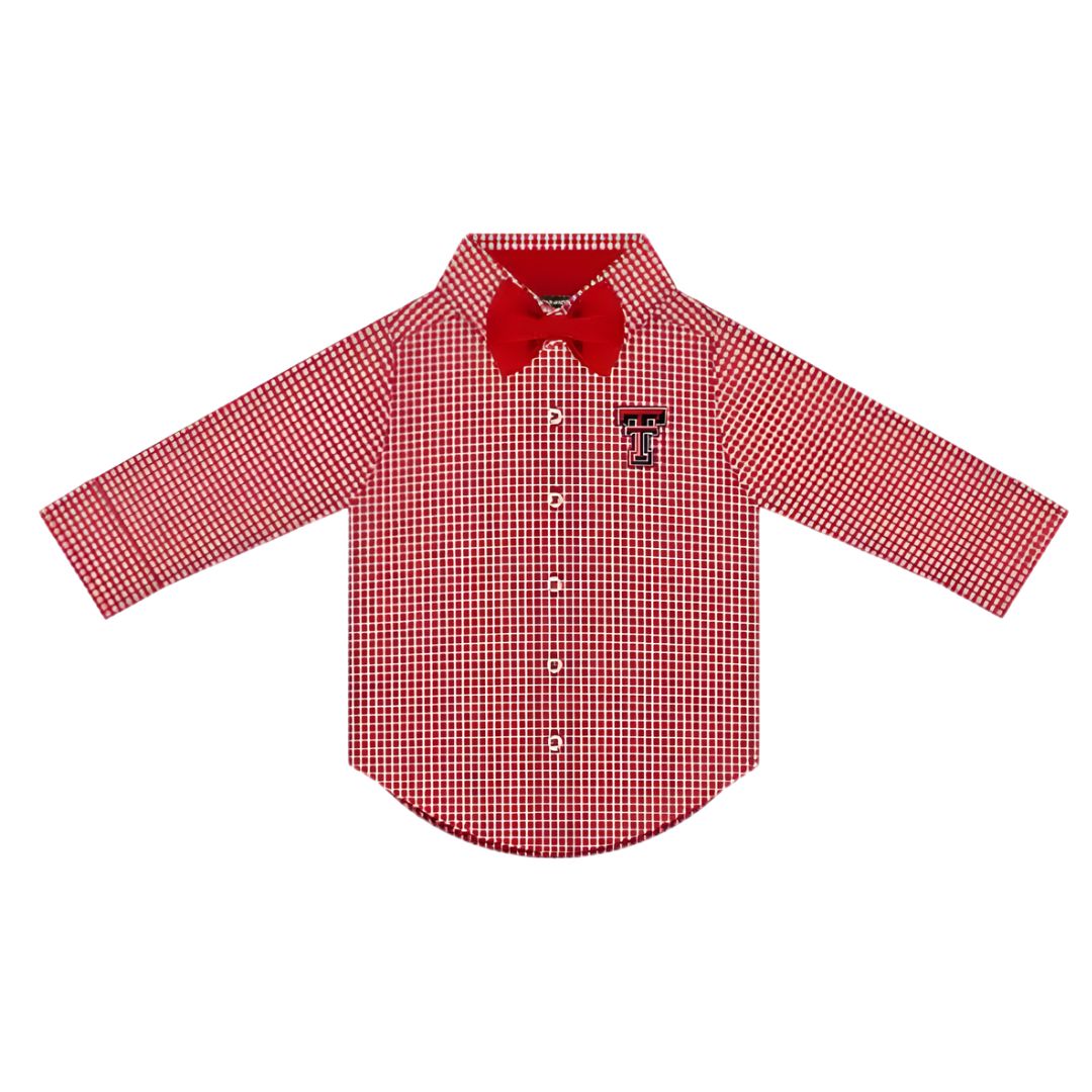 Gingham Button Down with Bowtie, Color: Red/White, Size: 12 Month