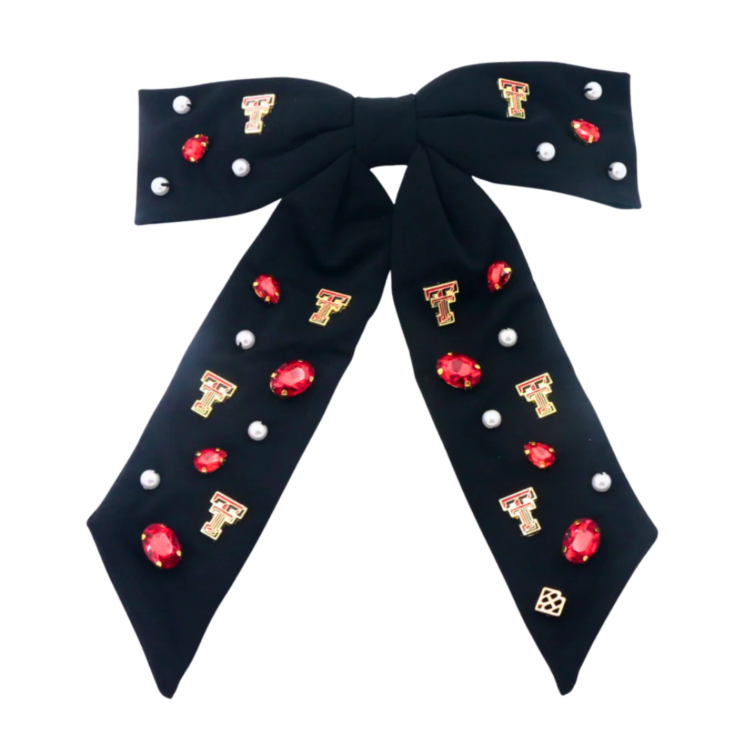 Beaded Bow Barrette , Color: Black