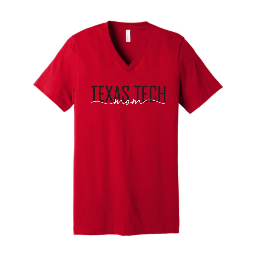 Mom Scripty V-Neck Tee, Color: Red, Size: SM