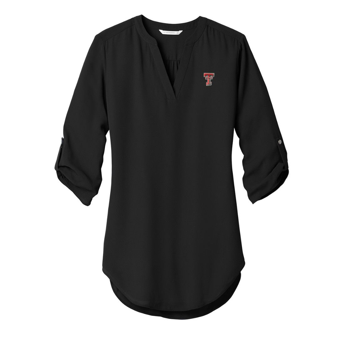 Ladies Crepe Tunic Blouse, Color: Black, Size: SM