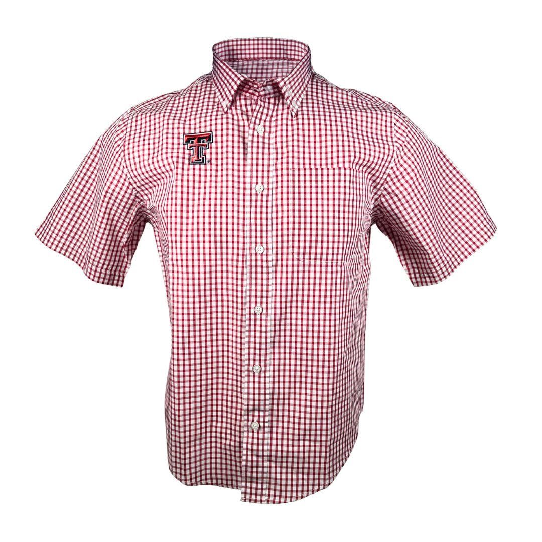 Poplin Gingham Button Down Short Shirt
