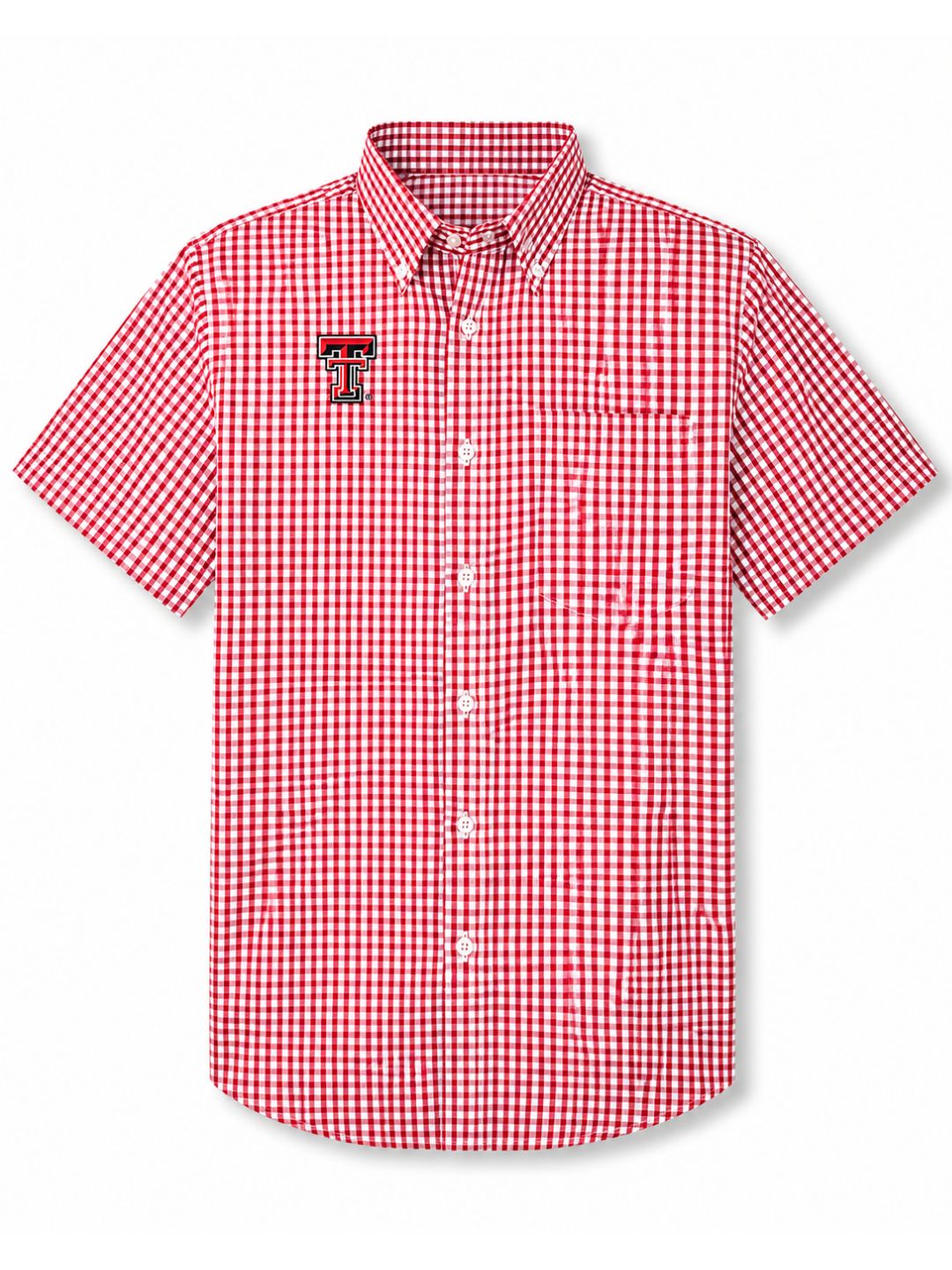 Poplin Gingham Button Down Short Shirt, Color: Red/White, Size: SM