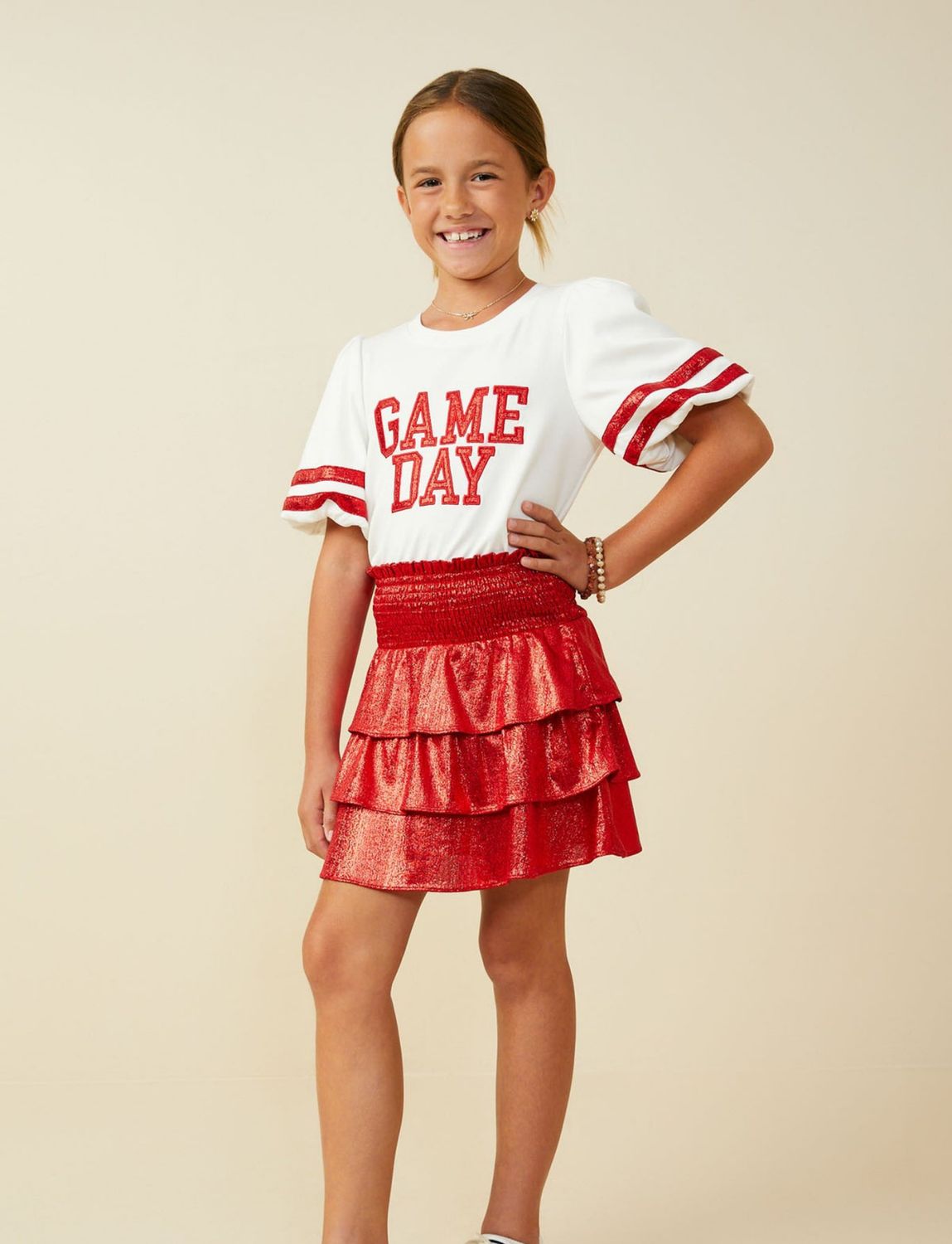 Girls Metallic Red Skort