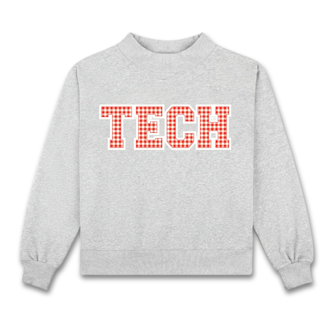Red Gingham Mock Neck Sweatshirt