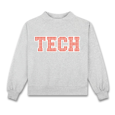 Red Gingham Mock Neck Sweatshirt