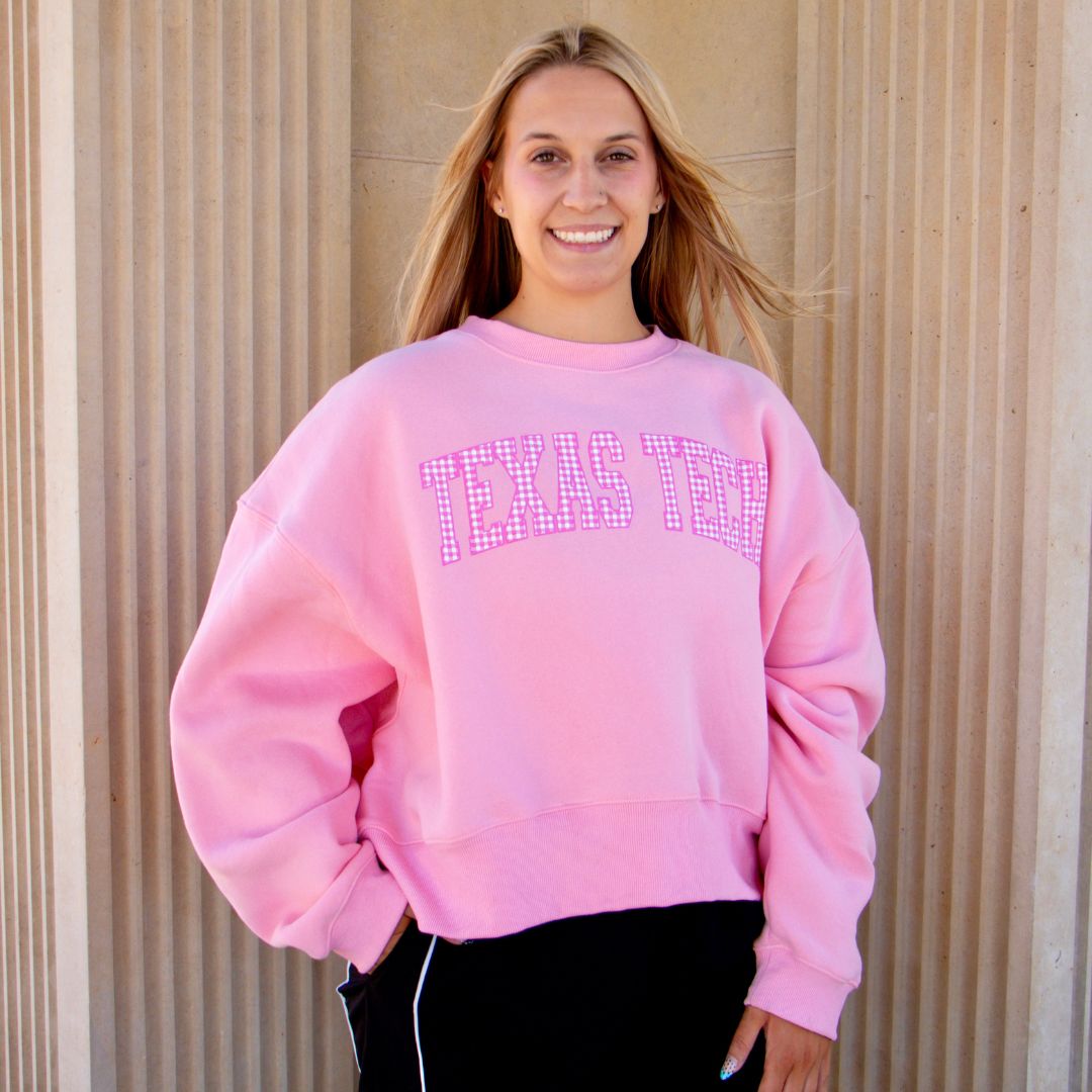 Gingham Check Mock Crop Sweatshirt