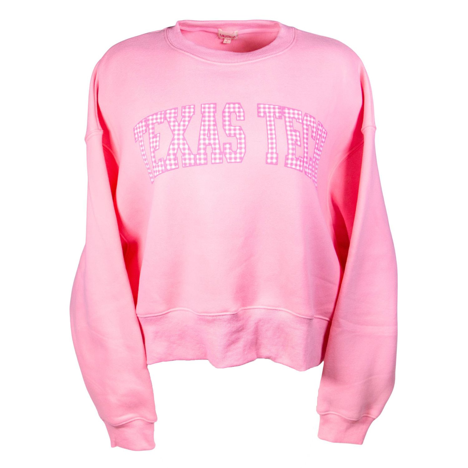 Gingham Check Mock Crop Sweatshirt, Color: Pink, Size: SM