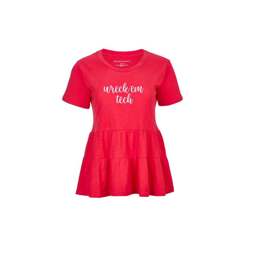 Willow Wreck Em Flowy Ruffle Tee, Color: Red, Size: SM