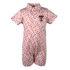 Football All Over  Print Infant Polo Romper, Color: White/Red, Size: 3M