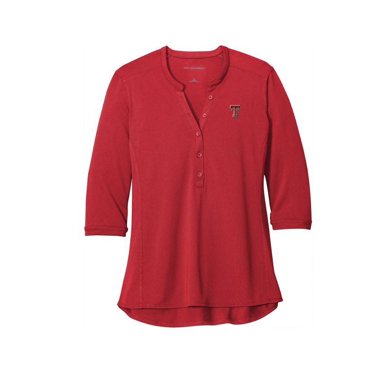 Ladies Pique Henley 3/4 Sleeve Top