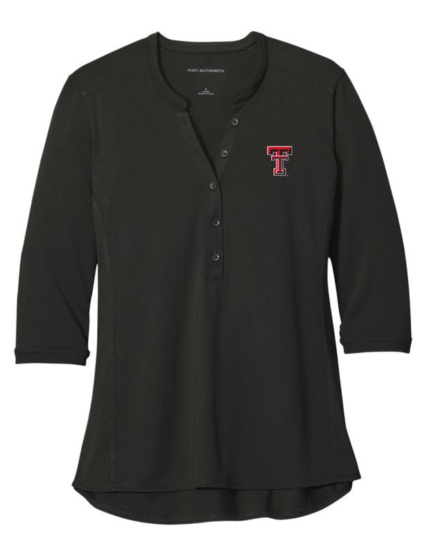 Ladies Pique Henley 3/4 Sleeve Top