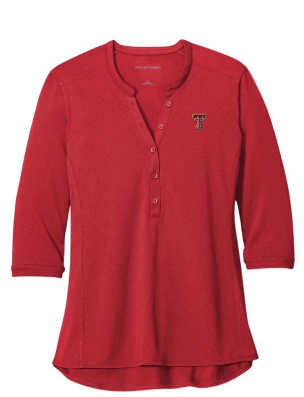 Ladies Pique Henley 3/4 Sleeve Top