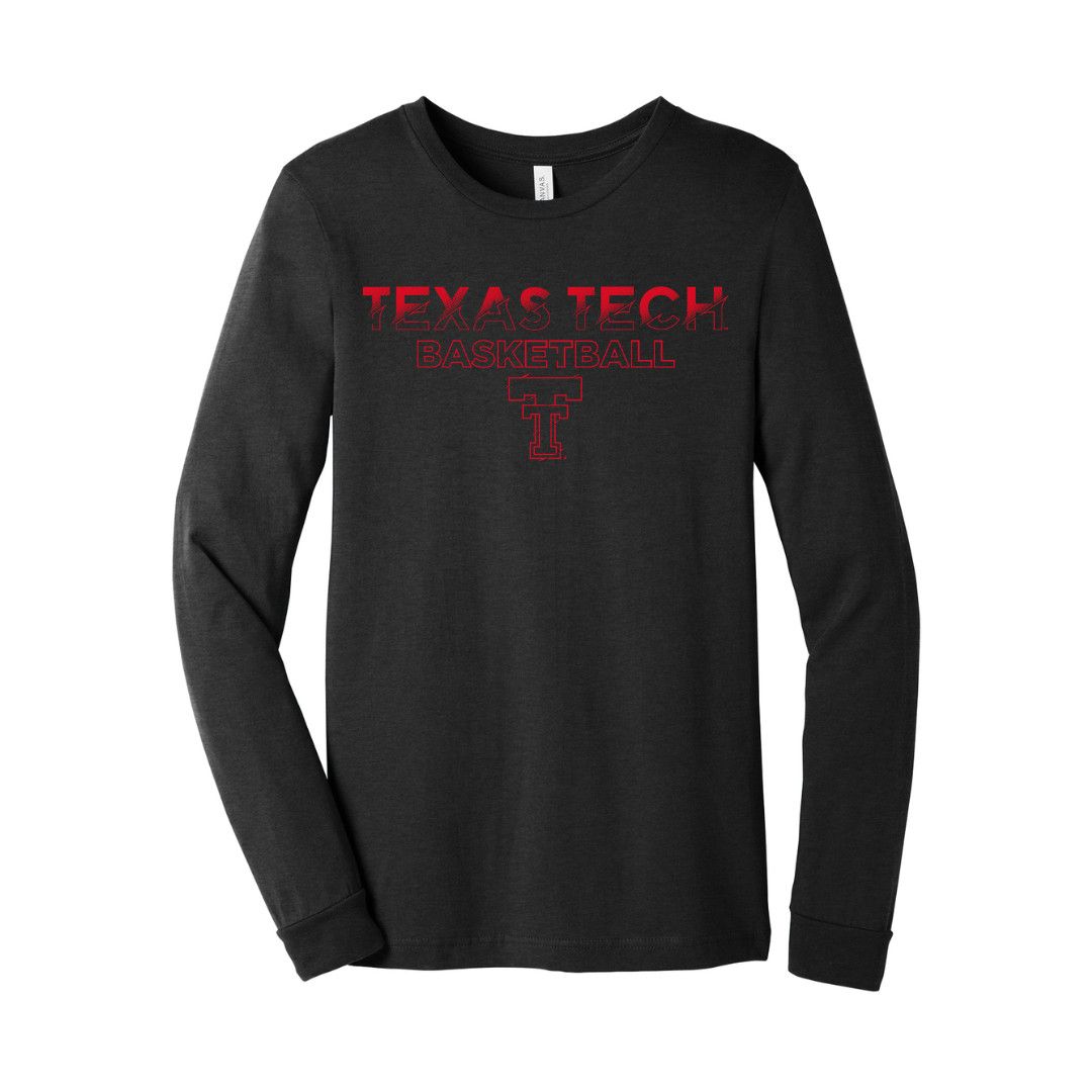Outline Throwback Basketball Long Sleeve Tee, Color: Black, Size: SM