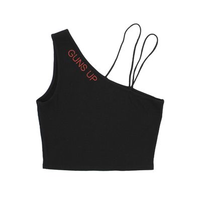 Rhinestone Guns Up One Shoulder Crop Tank
