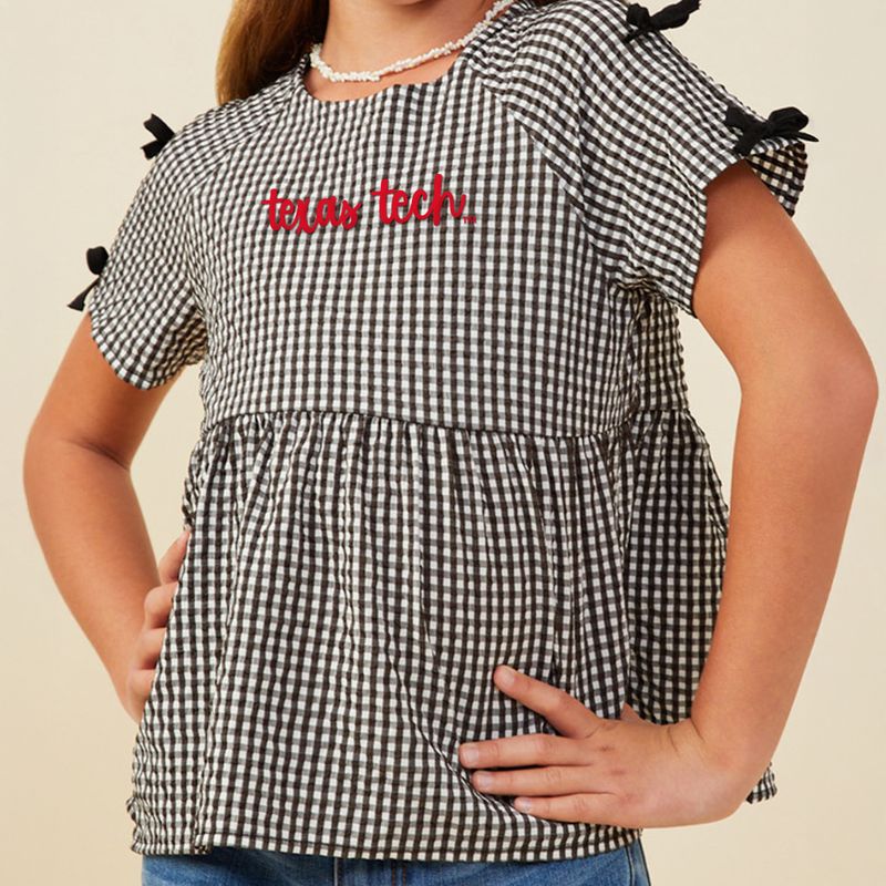 Girls Ribbon Gingham Babydoll Top