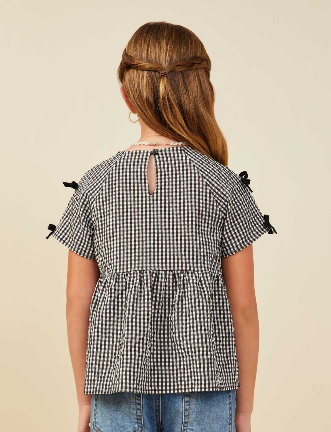 Girls Ribbon Gingham Babydoll Top