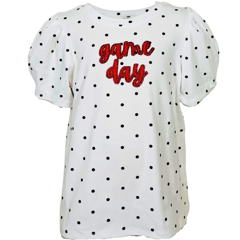 Girls Puff Sleeve Polka Dot Tee