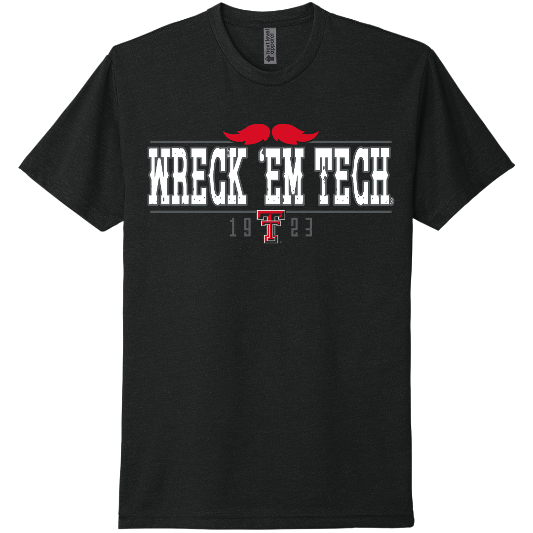 Wreck 'em Mustache Short Sleeve Tee, Color: Black, Size: SM
