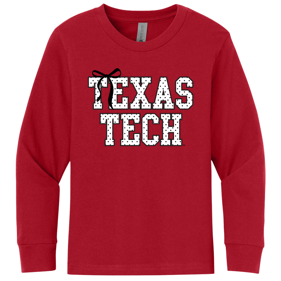 Polka Dot Bow Stack Youth Long Sleeve Tee