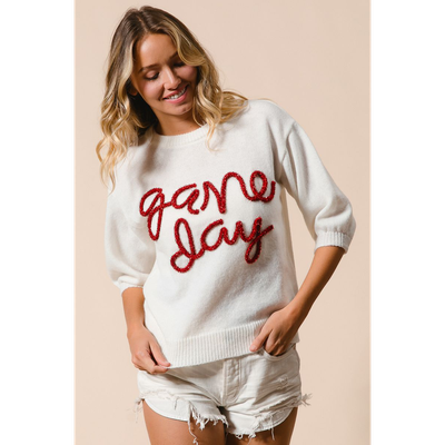 Gameday Sparkle Puff Sleeve Sweater