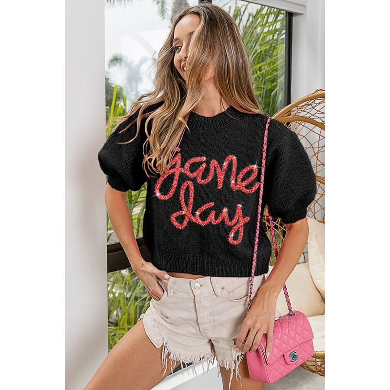 Gameday Sparkle Puff Sleeve Sweater