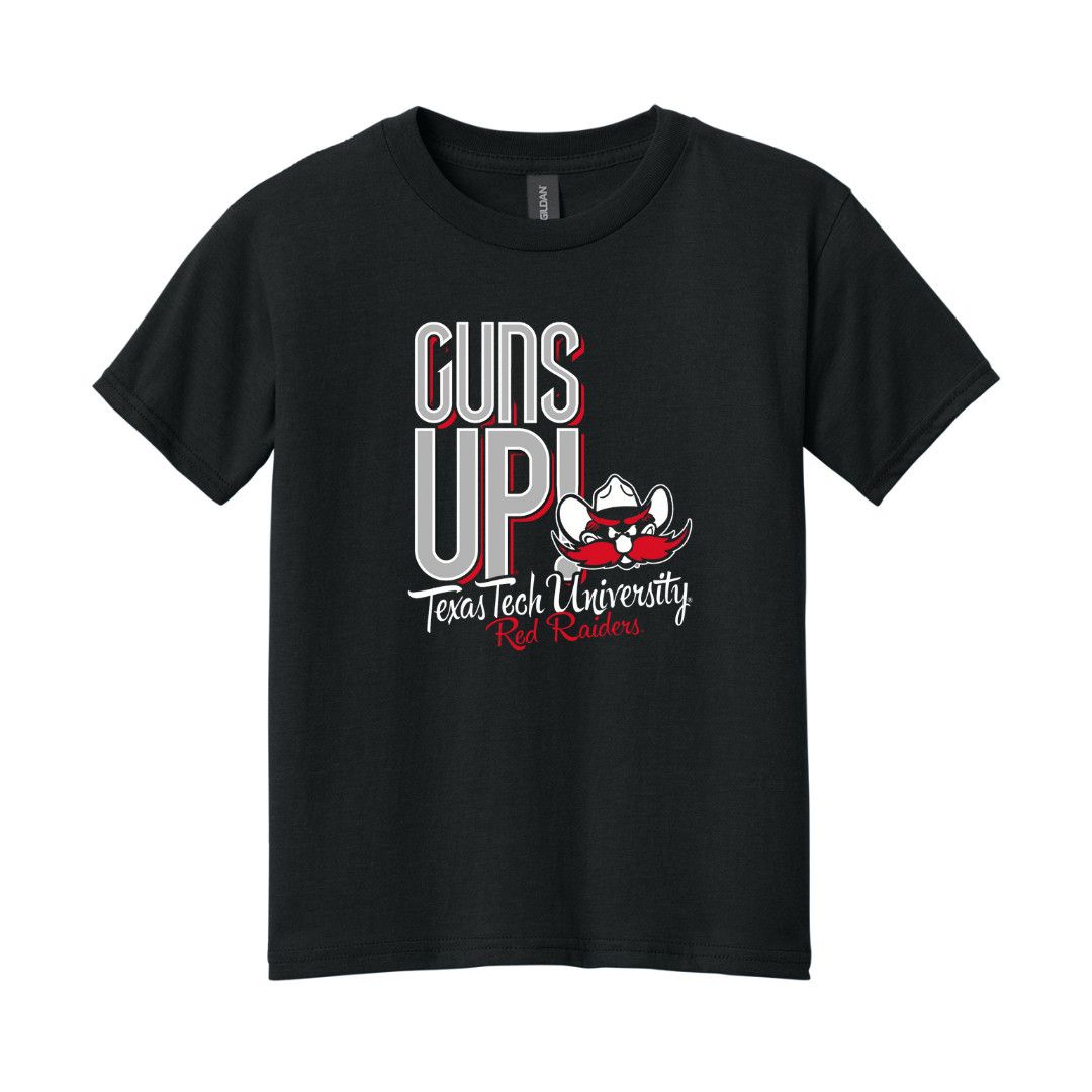 Guns Up Raider Red Youth Tee, Color: Pitch Black Grey, Size: XS (2-4)