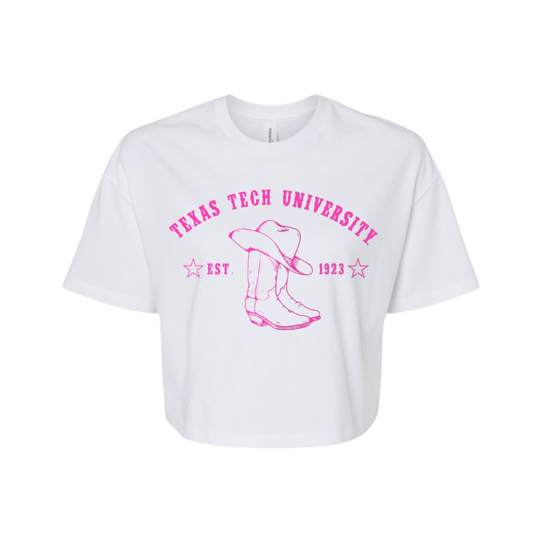 Cowboy Texas Tech Crop Tee, Color: White, Size: SM