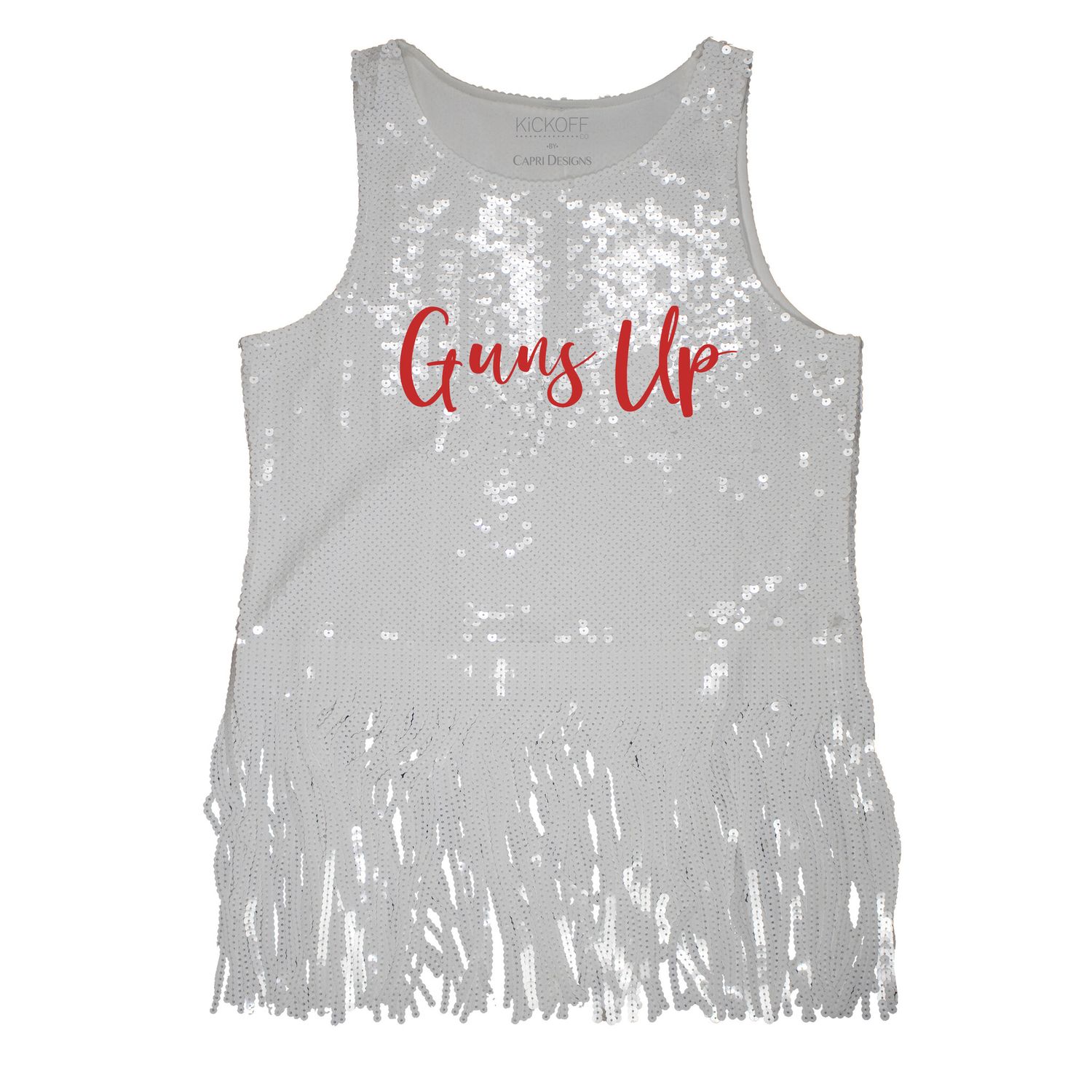Sequin Script Tank with Fringe, Color: White, Size: SM