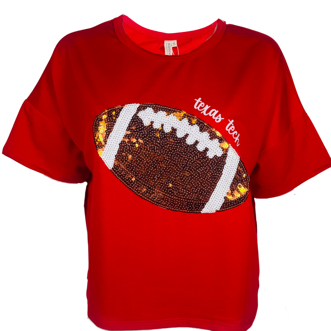 Sequin Football Gameday Blouse, Color: Red, Size: SM
