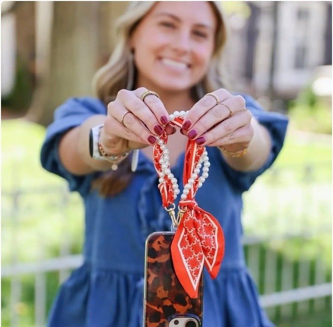 Woven Scarf Pearl Phone Strap/Wristlet 