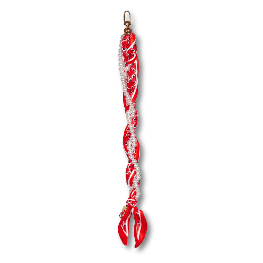 Woven Scarf Pearl Phone Strap/Wristlet 