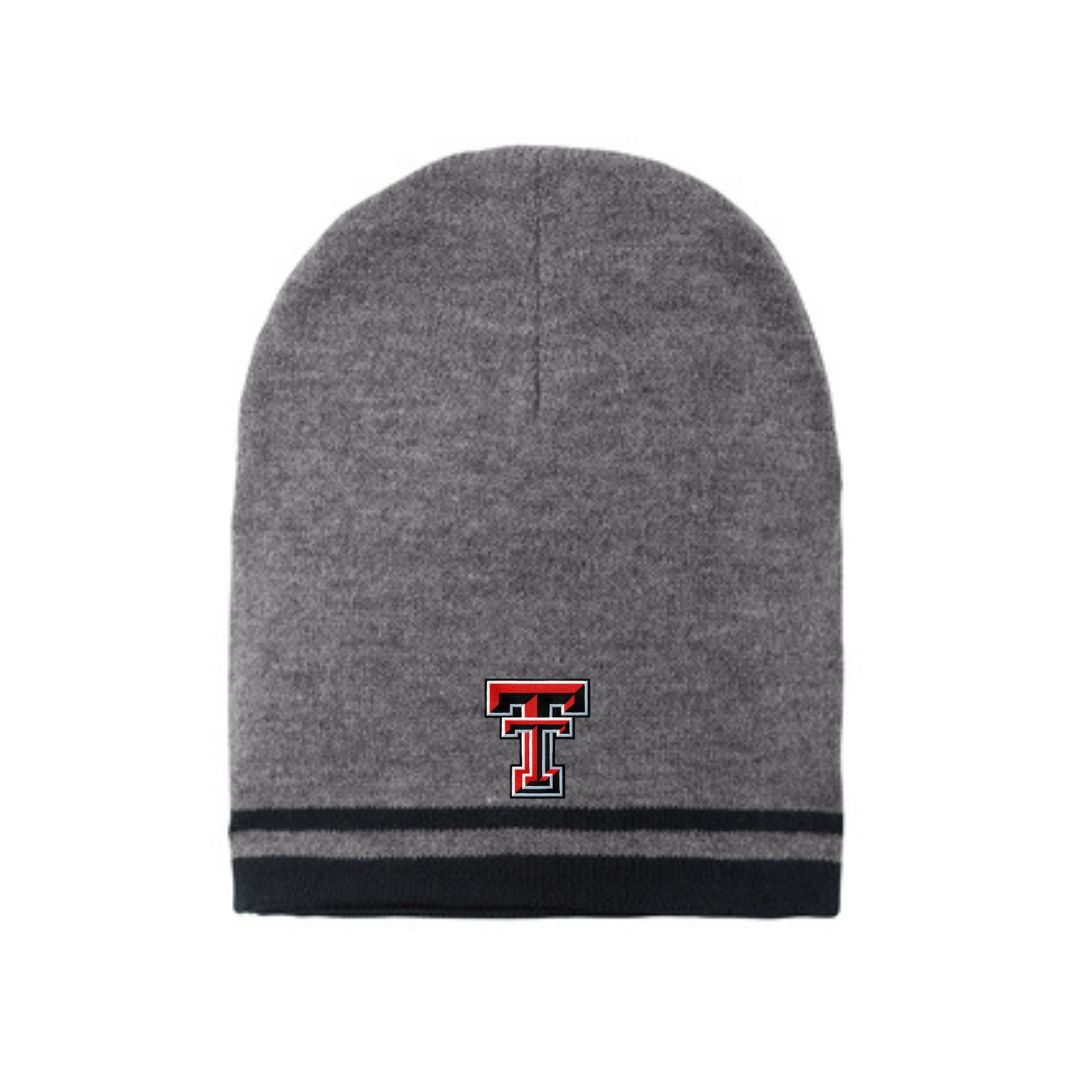 Fine Knit Skull Cap - Grey with Stripes