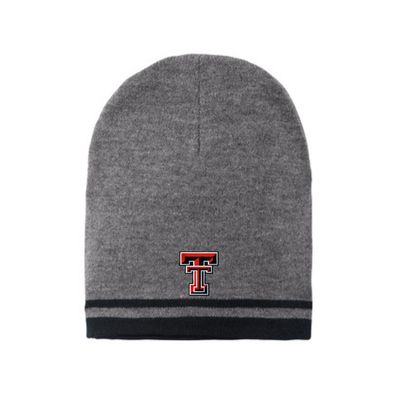 Fine Knit Skull Cap - Grey with Stripes