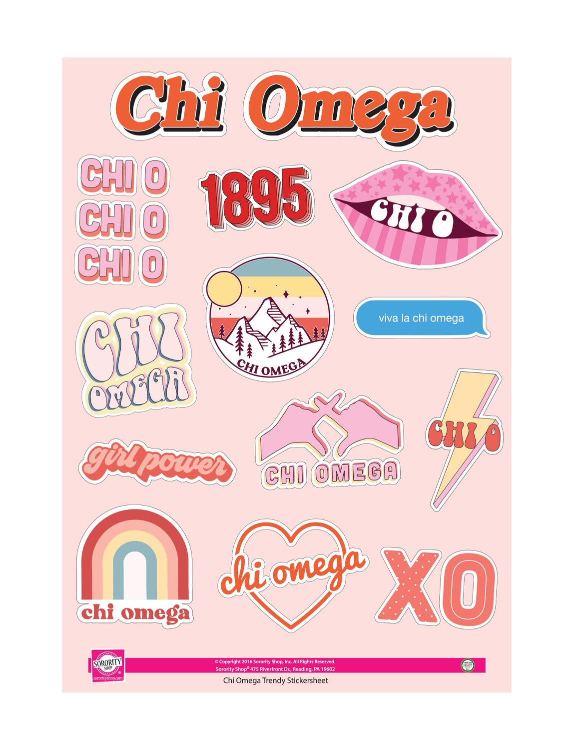 Chi Omega Girl Power Sticker Sheet
