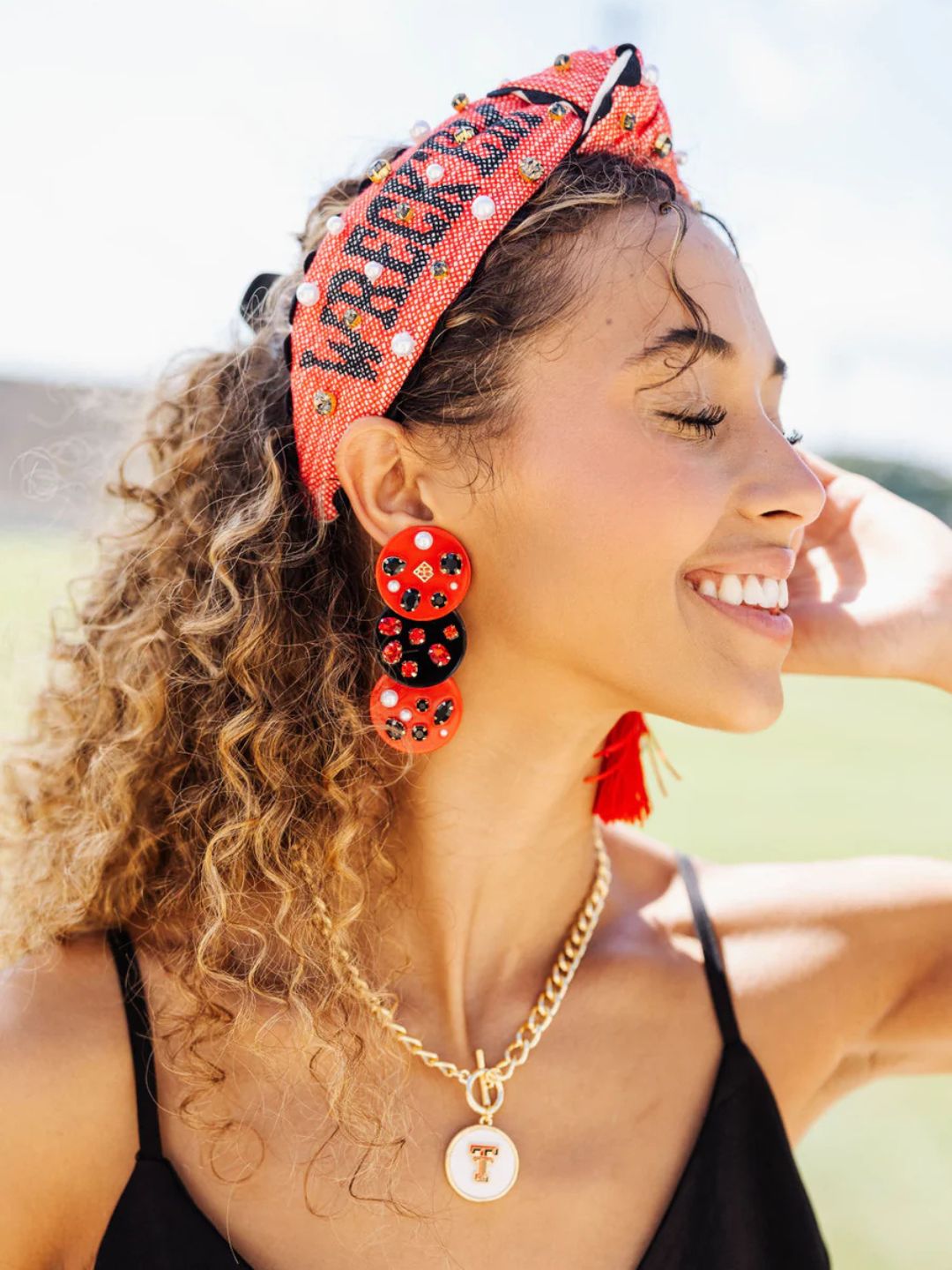 Cross Stitch Beaded Red Headband